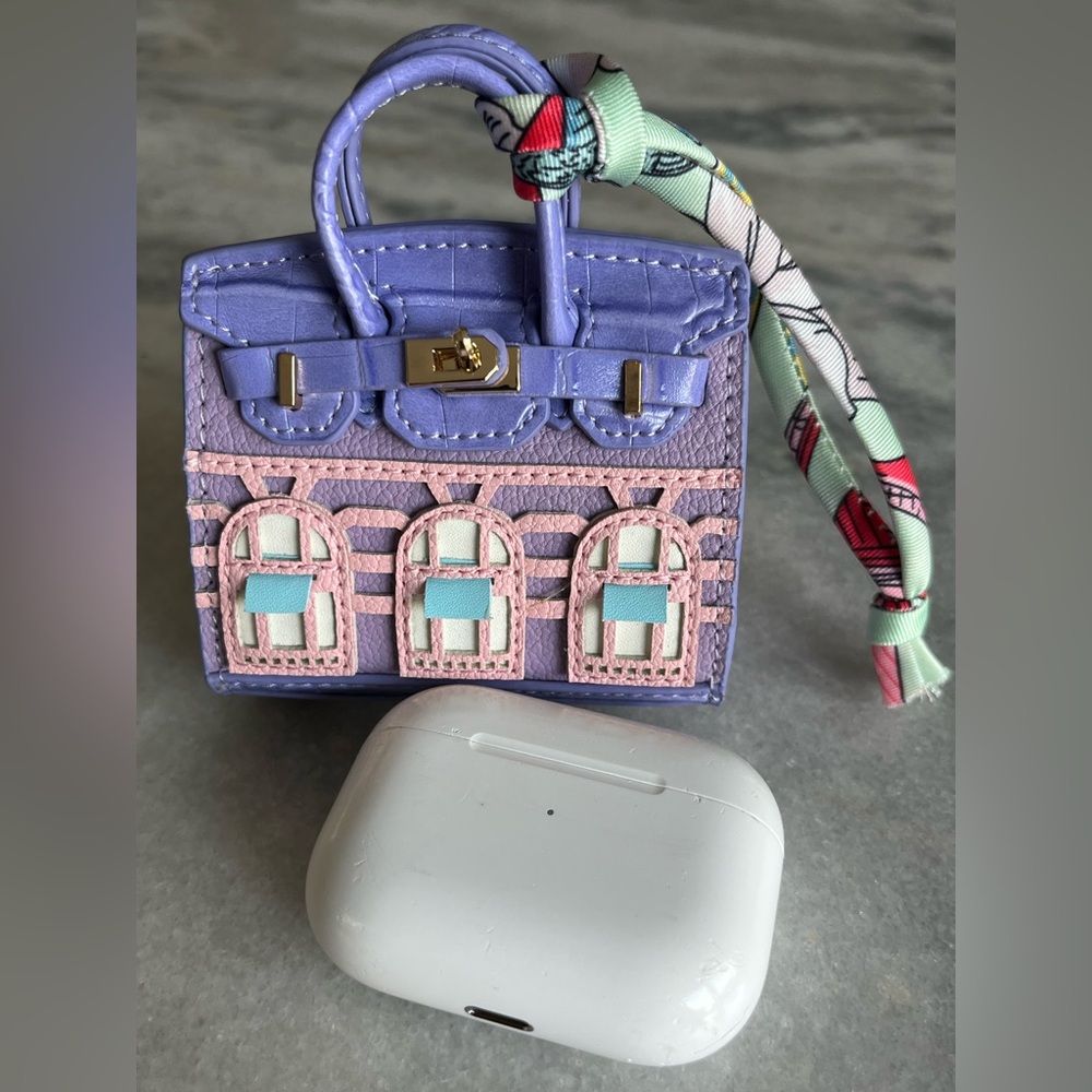 Mini Purse Bag Keychain Charm AirPod Pouch Holder Case Miniature Handbag Purple